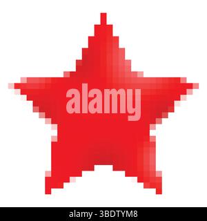 Red star icon in pixel art style. Pixelated vector sign for game rating. Stock Vector