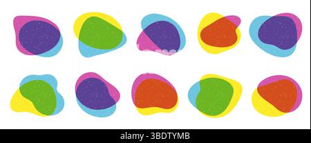 Set of organic blobs fluid shape in trendy riso graph print texture style Stock Vector