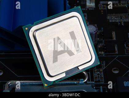 AI Central Processing Unit, A close up view of a computer AI central processing unit CPU, Artificial Intelligence Stock Photo