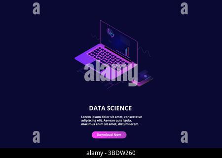 Data analytics concept banner. Can use for web banner, infographics, online statistics. Flat isometric illustrations with trendy gradients. Stock Vector
