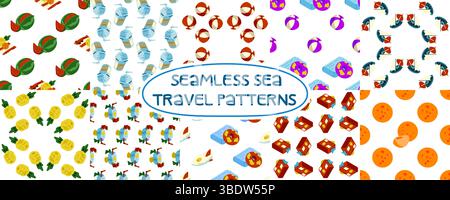 Seamless Sea Travel Pattern Pack Stock Vector