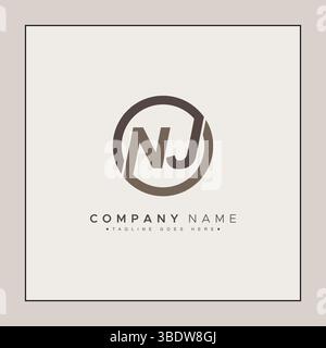 Abstract Letter NJ Logo - Initial Monogram Template for Alphabet N and J Stock Vector