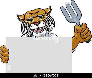 Gardener Wildcat Cartoon Tool Handyman Mascot Stock Vector
