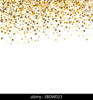 Gold glitter dots seamless border pattern. Glittering falling confetti background. Stock Vector