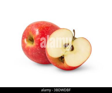 Red fresh apple and a half isolated. Pink lady apples and a cut with clipping path. Stock Photo