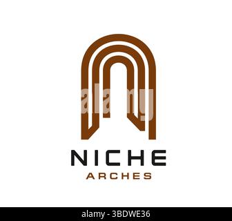 Niche arch icon, conveying sophistication and structural aesthetics. Vector modern and minimalist emblem featuring an archway in warm brown tones, representing antique architecture and boho design Stock Vector