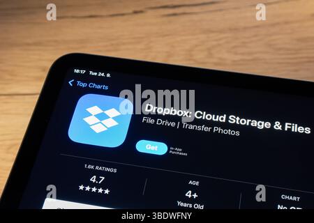 OSTRAVA, CZECHIA - SEPTEMBER 24, 2024: Apple app store with Dropbox mobile cloud storage app to be installed on iOS device Stock Photo