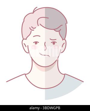A stylized illustration that showcases the emotional complexity of a young man in soft, inviting colors Stock Vector