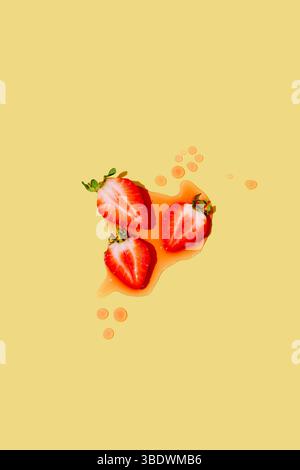 Abstract summer fruit background. Fresh strawberries on yellow Stock Photo