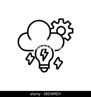 Cloud technology outline icon set. Cloud, gear, lightbulb and automation icons for digital solutions. Stock Vector