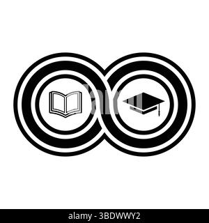 Education symbol icon set. Open book, graduation cap, academic learning and study icons for online education. Stock Vector