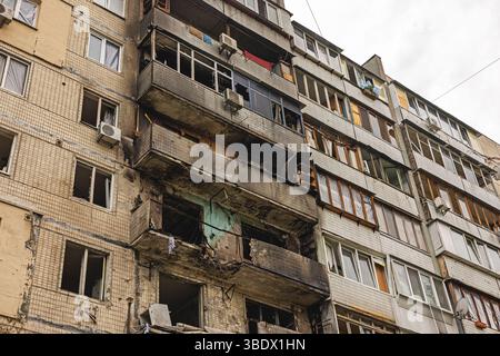Burnt house after drone attack in Ukraine Stock Photo