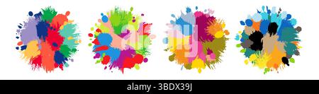 Collection of creative artistic bright staines. Set of watercolor backgrounds. Round shapes with brushing strokes. Colorful blobs. Backdrop design. Stock Vector