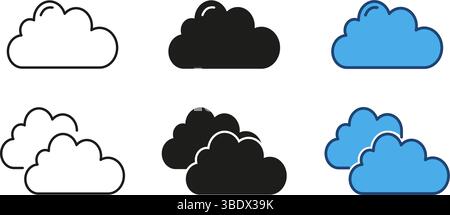 Cloud weather elements line and solid icon set. Cloud shape and style symbol collection. Isolated vector illustration Stock Vector