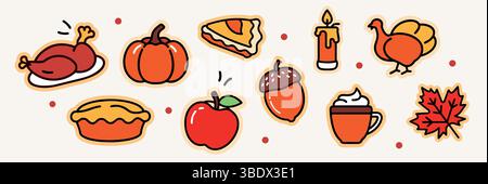 Explore the rich variety of Thanksgiving Harvest Symbols and Icons useful for Seasonal Celebrations Stock Vector