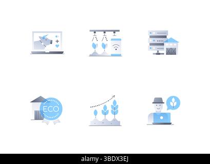 Smart farm and animal husbandry - flat design style icons set Stock Vector