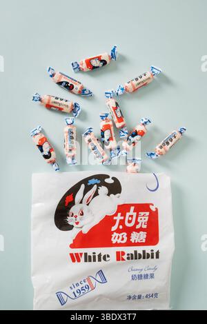 Russia, Moscow 2025 05 20. Heap of famous Chinese White Rabbit Creamy ...