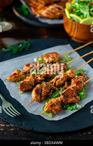 Grilled Shish Tawook – Chicken Thigh Cubes – Traditional Middle Eastern Food Stock Photo