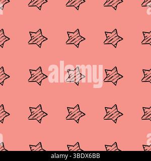 Seamless background of doodle stars. Black hand drawn stars on pink background. Vector illustration Stock Vector