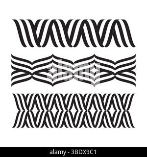 Set of 3 bold black abstract vector patterns, perfect for textile, wallpaper, or branding backgrounds. Stock Vector
