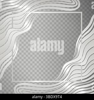 Elegant Wavy Striped Border With Metallic Silver And Navy Lines, Surrounding Transparent Photo Area. Perfect For Invitations, Banners, Event Posters Stock Vector
