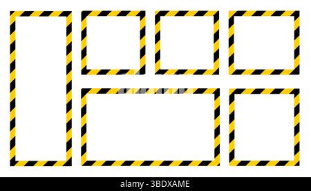 Collection of striped police warning tapes in yellow and black colors. Clean and clear flat visuals, perfect for alert, caution, or restricted area de Stock Vector