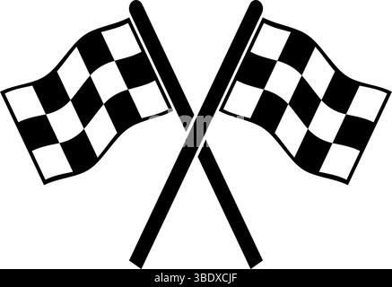 Simple black vector icon of crossed checkered flags, representing racing and motorsports Stock Vector