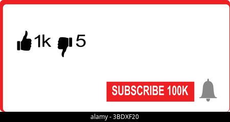 "Like, Dislike, and Subscribe Button Icons with 1k Likes and 5 Dislikes" Stock Vector