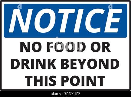 Notice no food or drink beyond this point sign isolated on a white background Stock Vector