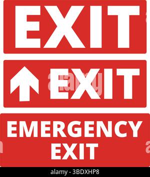 Red with white letters emergency exit signs on a white background with copy space Stock Vector