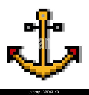Ship anchor in pixel art style Stock Vector