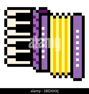 Accordion instrument in pixel art style Stock Vector