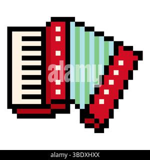 Accordion instrument in pixel art style Stock Vector