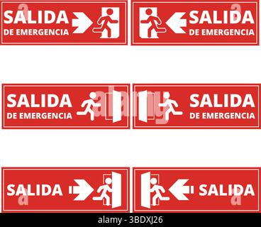 Red salida de emergencia signs on a white background (trad. emergency exit) Stock Vector