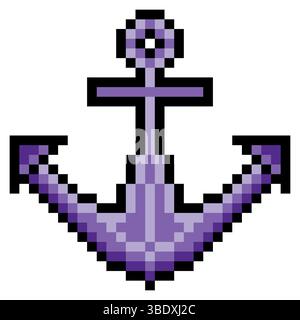 Nautical vessel anchor in pixel art style Stock Vector