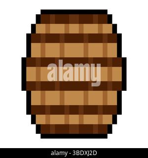 Wooden barrel with pixel art isolated on white background Stock Vector
