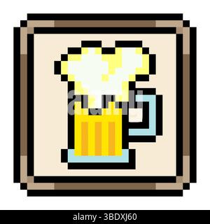 Beer glass in picture frame in pixel art style Stock Vector