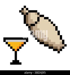 Cocktail shaker in pixel art style Stock Vector