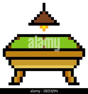 Empty pool table and hanging lamp in pixel art style Stock Vector