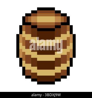 Wooden barrel with pixel art Stock Vector