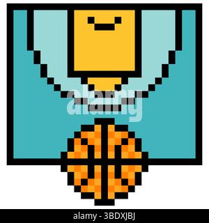 Basketball on sports field with pixel art Stock Vector