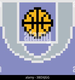Basketball on basketball court with pixel art Stock Vector