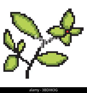 Flower plant leaf pixel art Stock Vector