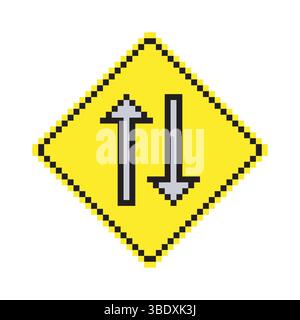 Traffic sign two way in pixel art Stock Vector