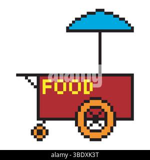 Street food cart pixel art isolated on white background. Vector illustration Stock Vector