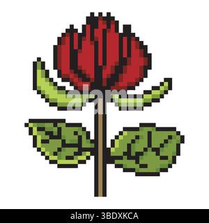 Red rose flower pixel art Stock Vector