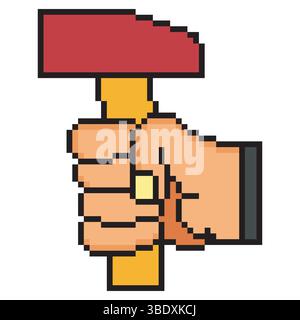 Hammer in hand with pixel art Stock Vector