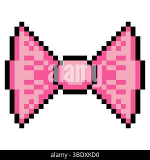Pink color bow tie in pixel art style Stock Vector