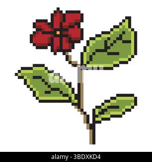 Red rose flower pixel art Stock Vector