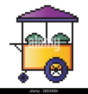 Street food cart pixel art isolated on white background. Vector illustration Stock Vector